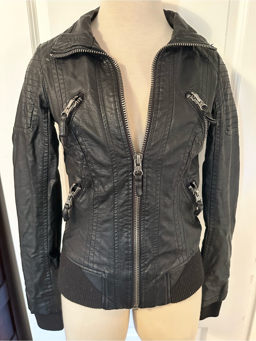Garage Black Faux Leather Zip-Front Women's Jacket